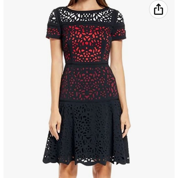 NEW Shani Women's Ombre Laser Cut Sheath Dress Cap Sleeves Res Black Size 4
